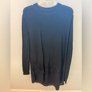 Gianni Bini Black Knit Sweater with Lace Hem Small